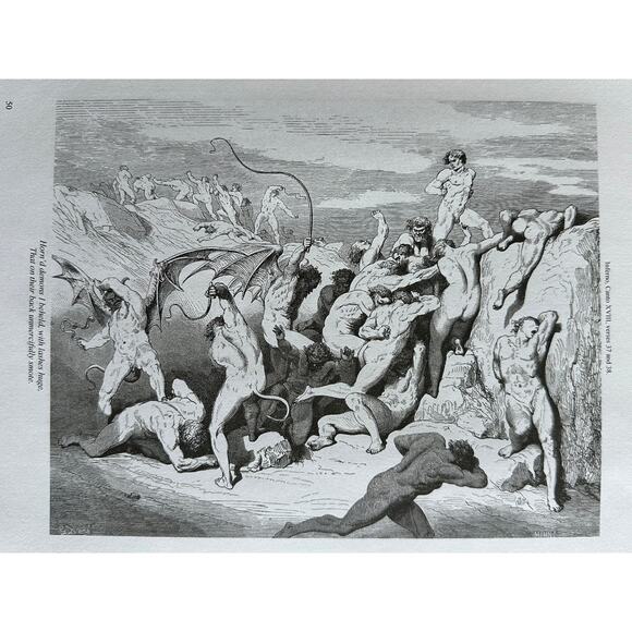 Dore, Geryon, Devils and Seducers, Divine Comedy Engraving Print ~ 250803-WH 705 - Picture 4 of 4